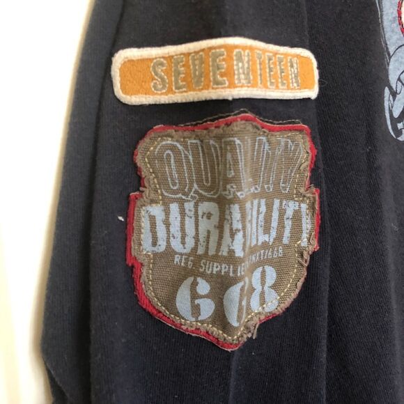 Next  Long Sleeved Sporty Shirt Patches Seventeen Dark Blue Mens Large - Picture 4 of 5